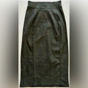 Olive Green Midi Suede Leather Skirt